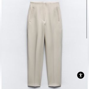 Zara Oyster White High Waisted Trouser Pants